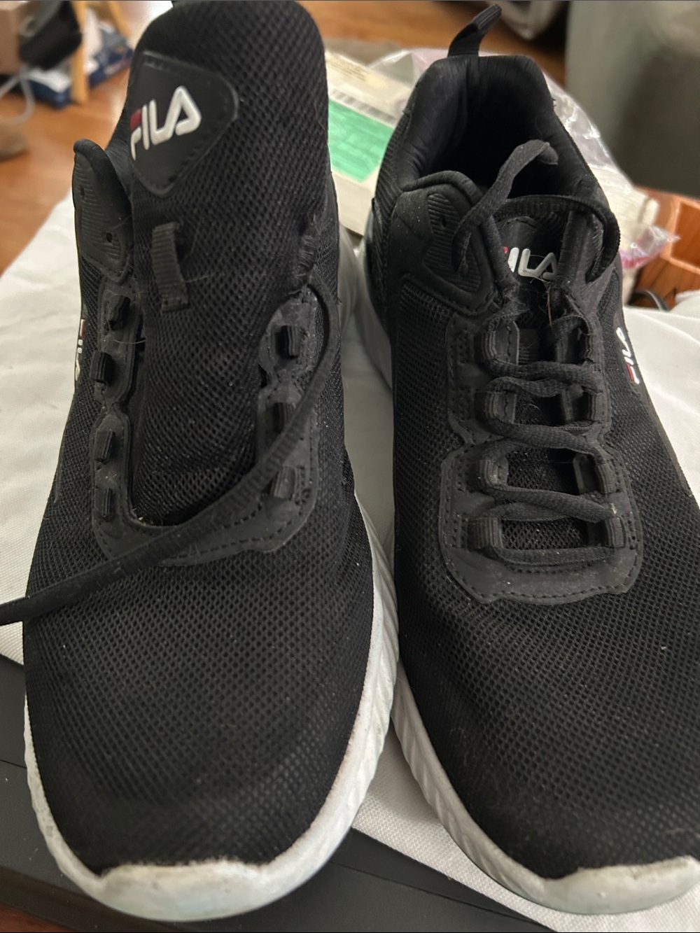 FILA Men's Black Mesh Athletic Sneakers with White Sole